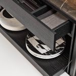 Minimalist Floating Wall Shelf Sliding Drawer Dark Wood Light Gloss Storage Unit