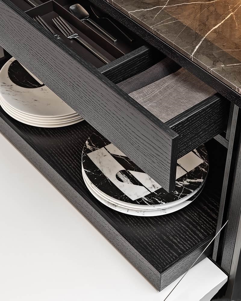 Minimalist Floating Wall Shelf Sliding Drawer Dark Wood Light Gloss Storage Unit