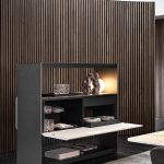 Minimalist Floating Wall Shelf Sliding Drawer Dark Wood Light Gloss Storage Unit