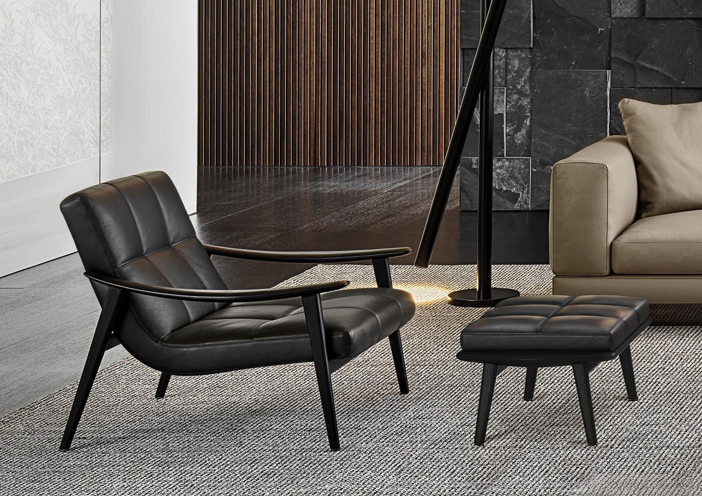 Italian Minimalist Modern Leather Black Armchair