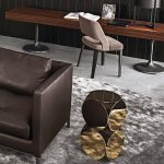 Gold-Toned Geometric Side Table with Double-Circle Design & Polished Finish