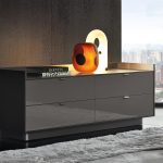 Sleek Gray Chest of Drawers with Glossy Finish and Minimalist Metal Handles