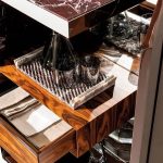 Olive Green Media Console with Marble Top Cabinet Storage and Polished Metal Base