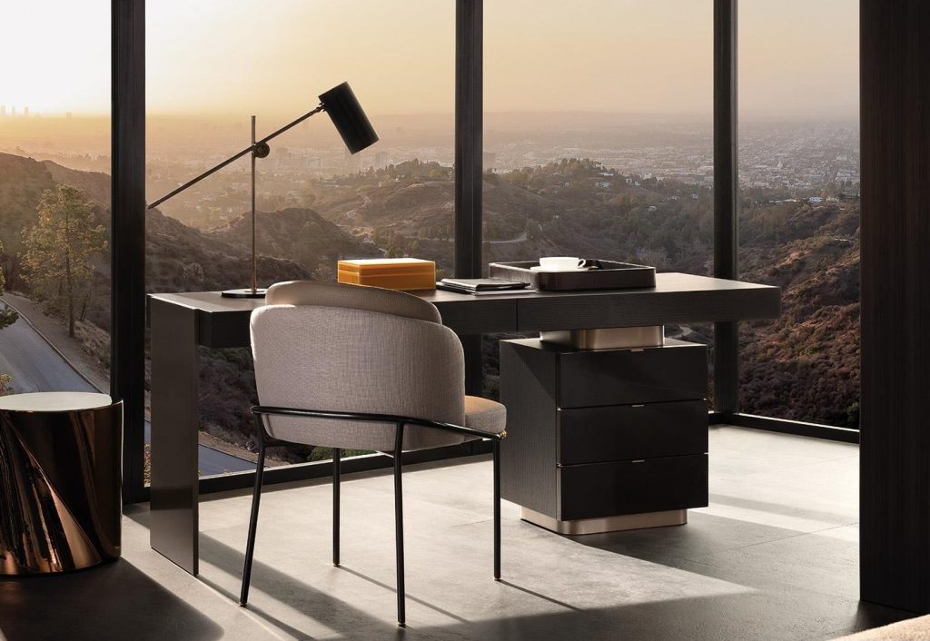 Modern Minimalist Floating Desk with 3 Drawer Storage Cabinet Dark Wood Black Gloss Finish