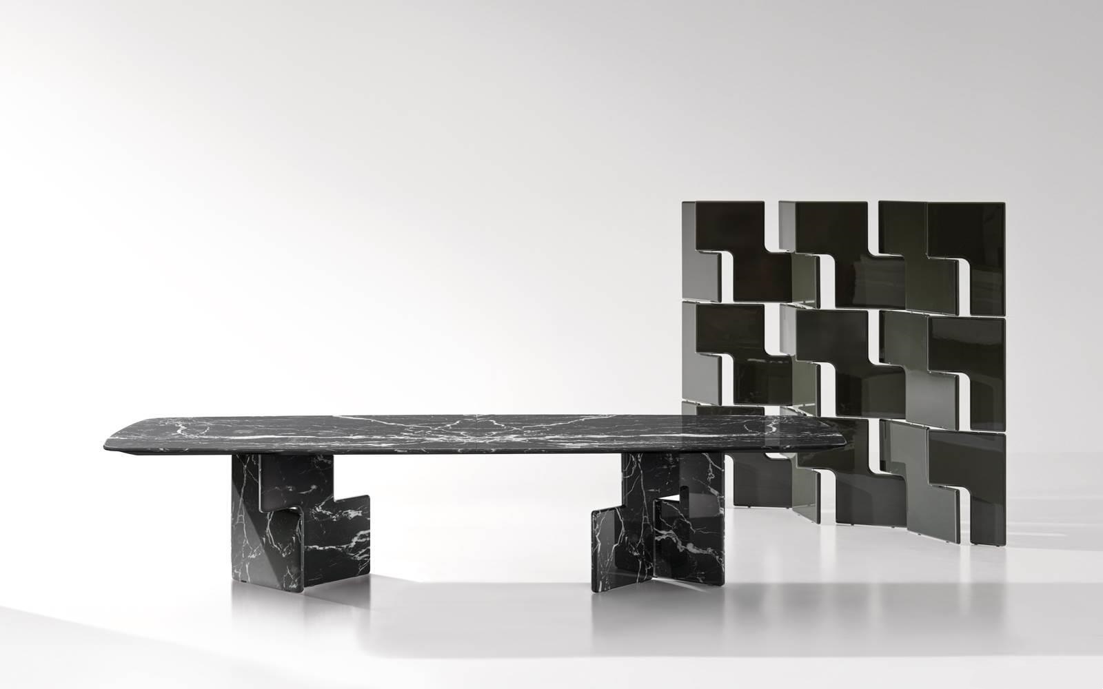Luxury Black Marble Oval Dining Table with Sleek Geometric Base