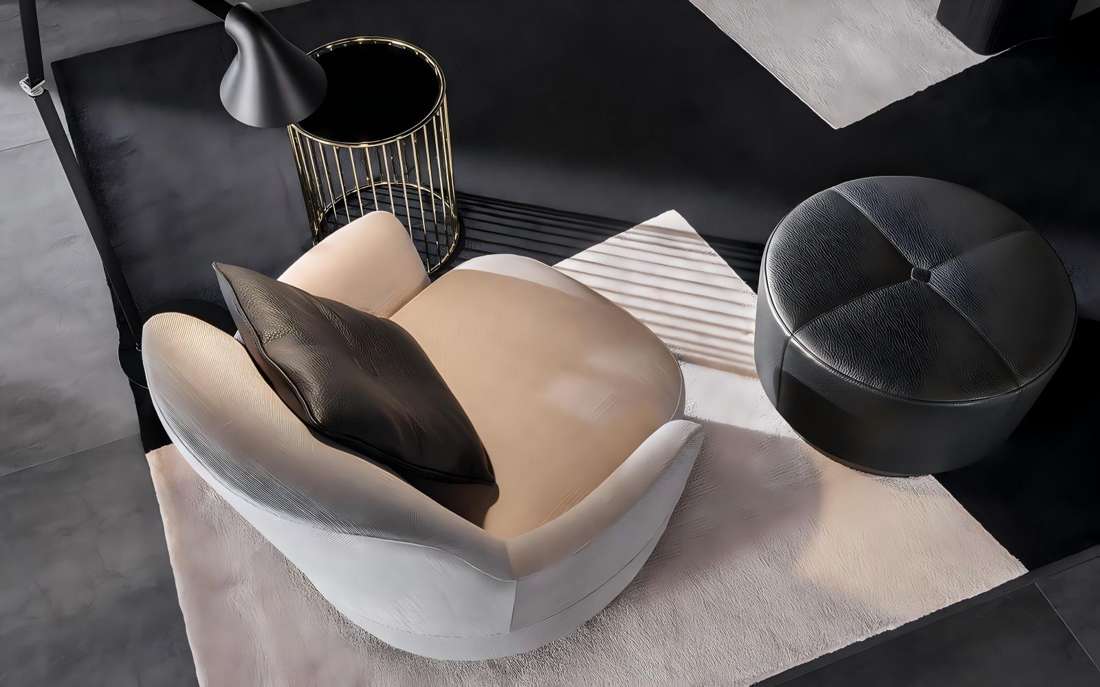 Luxury Swivel Yellow Armchair with Goose Down Cushions and Bronze Metal Base