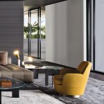 Luxury Swivel Yellow Armchair with Goose Down Cushions and Bronze Metal Base