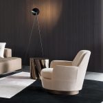 Luxury Swivel Yellow Armchair with Goose Down Cushions and Bronze Metal Base