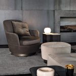 Luxury Swivel Yellow Armchair with Goose Down Cushions and Bronze Metal Base