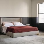 Modern Two Drawer Nightstands Dark Wood Orange Leather Accent Minimalist Bedside Tables