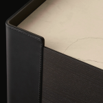 Modern Two Drawer Nightstands Dark Wood Orange Leather Accent Minimalist Bedside Tables