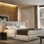 Plush Gray Fabric Bed with Wingback Headboard and Soft Upholstered Design