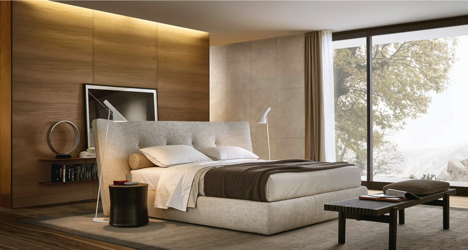 Plush Gray Fabric Bed with Wingback Headboard and Soft Upholstered Design