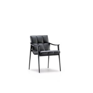 Sleek Black Leather Armchair Modern Minimalist Upholstered Dining Accent Chair