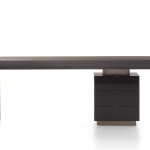 Modern Minimalist Floating Desk with 3 Drawer Storage Cabinet Dark Wood Black Gloss Finish