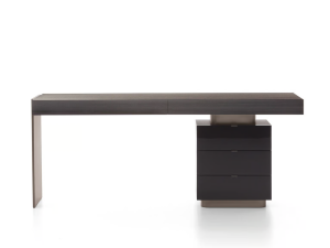 Modern Minimalist Floating Desk with 3 Drawer Storage Cabinet Dark Wood Black Gloss Finish
