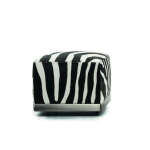 Modern Square Black and White Jacquard Velvet Footstool Solid Wood Frame