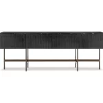 Sleek Dark Wood Sideboard with Polished Black Marble Top and Slim Metal Legs