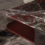 Marble-Top Modern Coffee Table with Polished Metal Base & Open Shelf