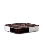 Marble-Top Modern Coffee Table with Polished Metal Base & Open Shelf