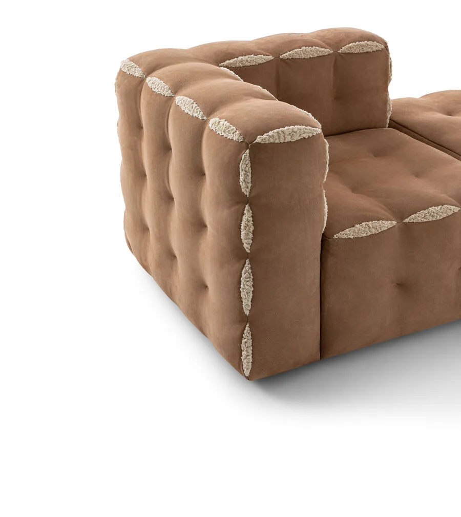 Beige Modular Sectional Sofa Tufted Design Shearling Accent Ottoman Set