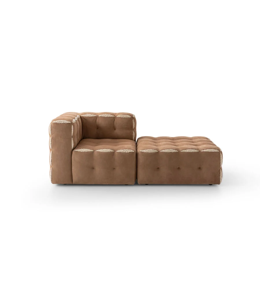 Beige Modular Sectional Sofa Tufted Design Shearling Accent Ottoman Set