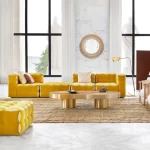 Beige Modular Sectional Sofa Tufted Design Shearling Accent Ottoman Set