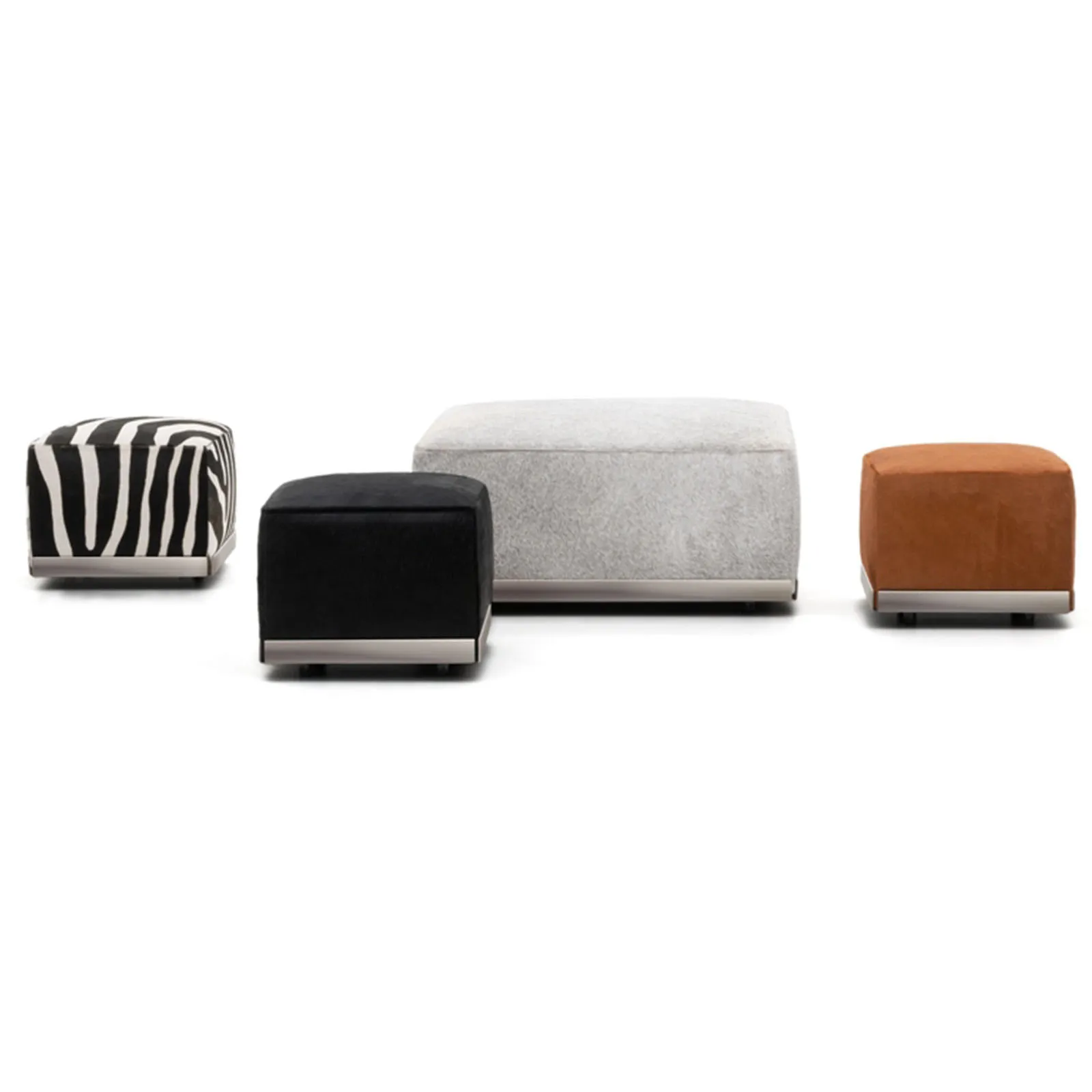 Modern Square Black and White Jacquard Velvet Footstool Solid Wood Frame