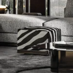 Modern Square Black and White Jacquard Velvet Footstool Solid Wood Frame