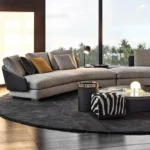 Modern Square Black and White Jacquard Velvet Footstool Solid Wood Frame