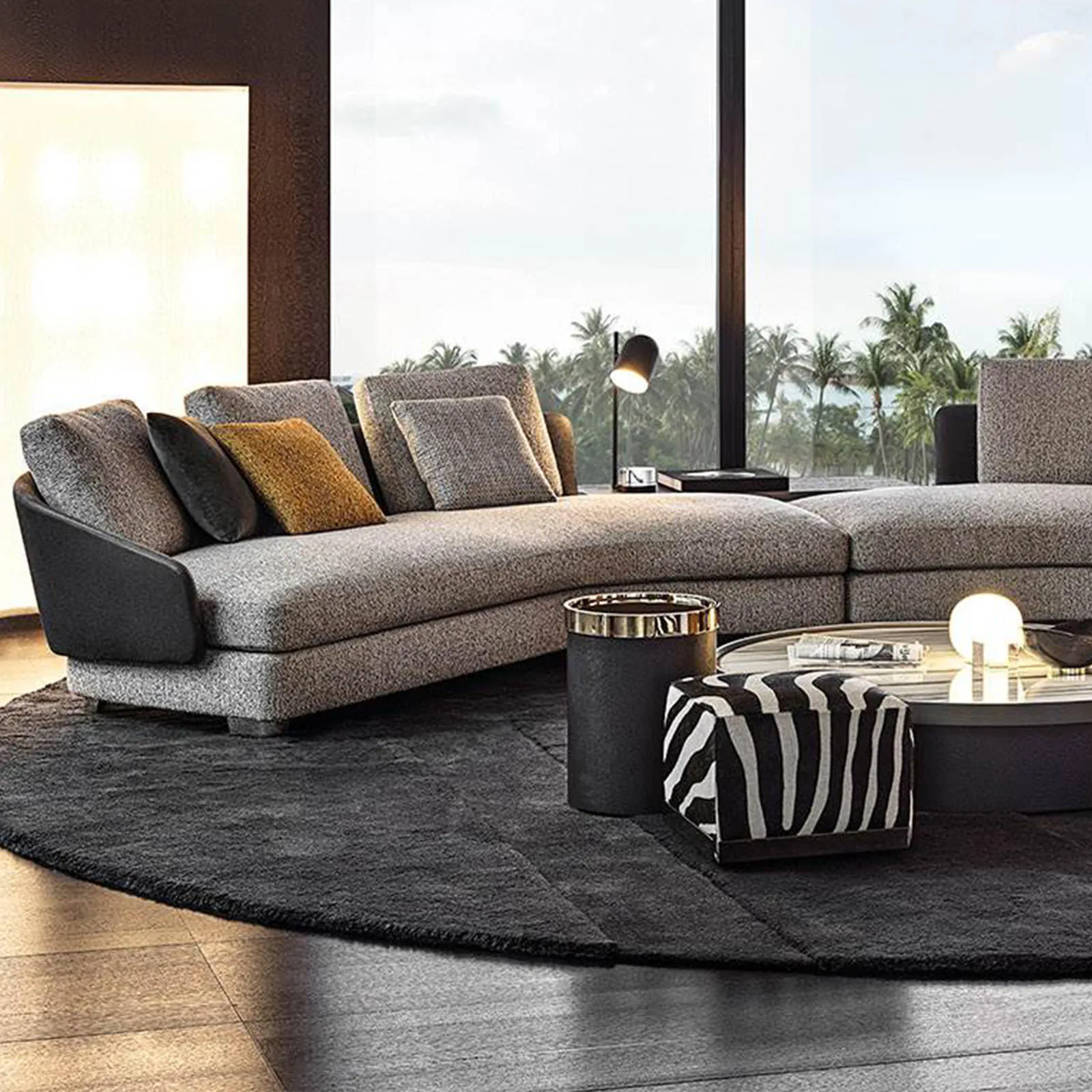 Modern Square Black and White Jacquard Velvet Footstool Solid Wood Frame