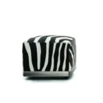 Modern Square Black and White Jacquard Velvet Footstool Solid Wood Frame