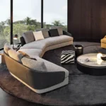 Modern Square Black and White Jacquard Velvet Footstool Solid Wood Frame