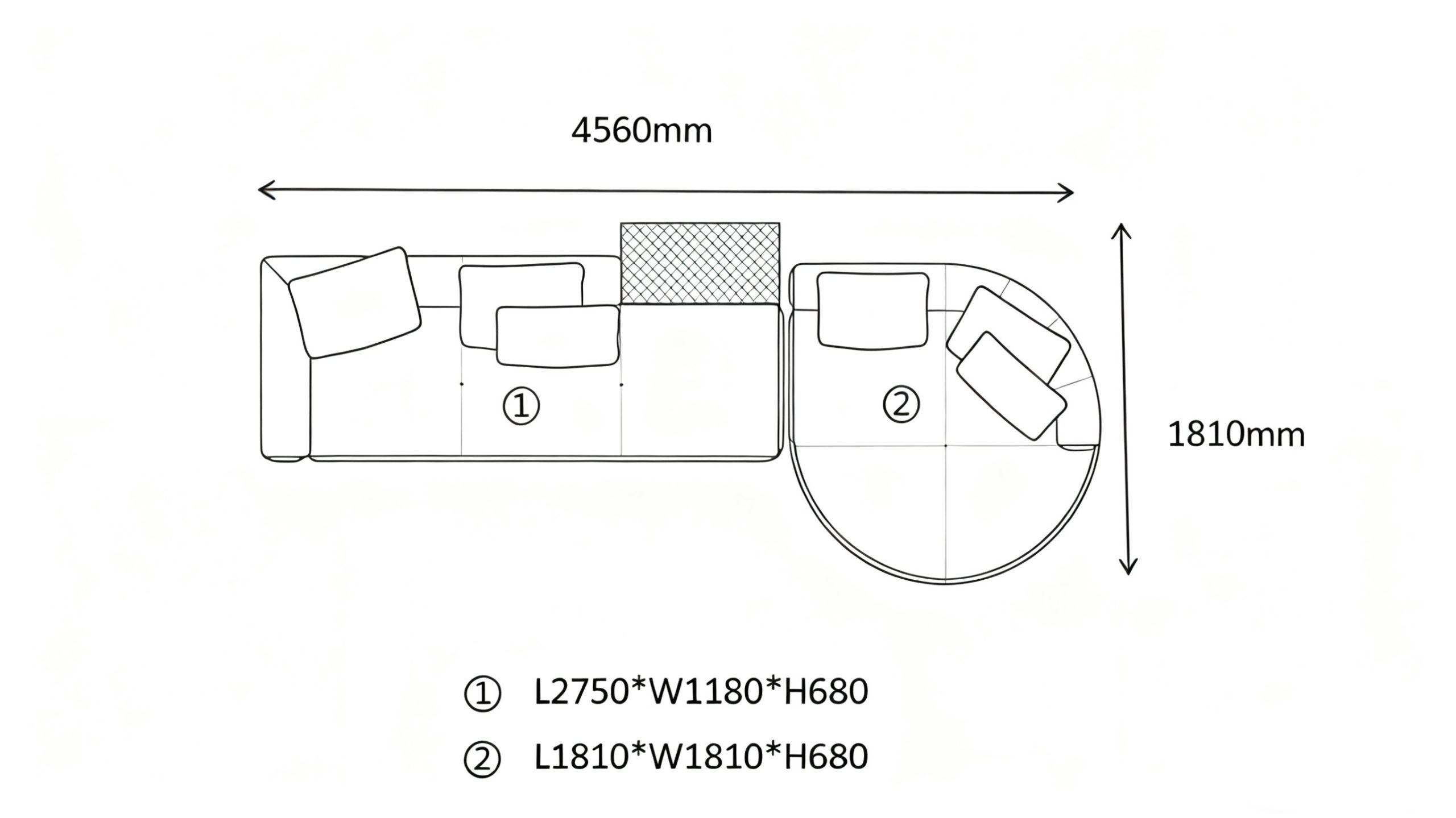 L-Shaped Modular Sofa A with Round Footstool（5 seaters）
