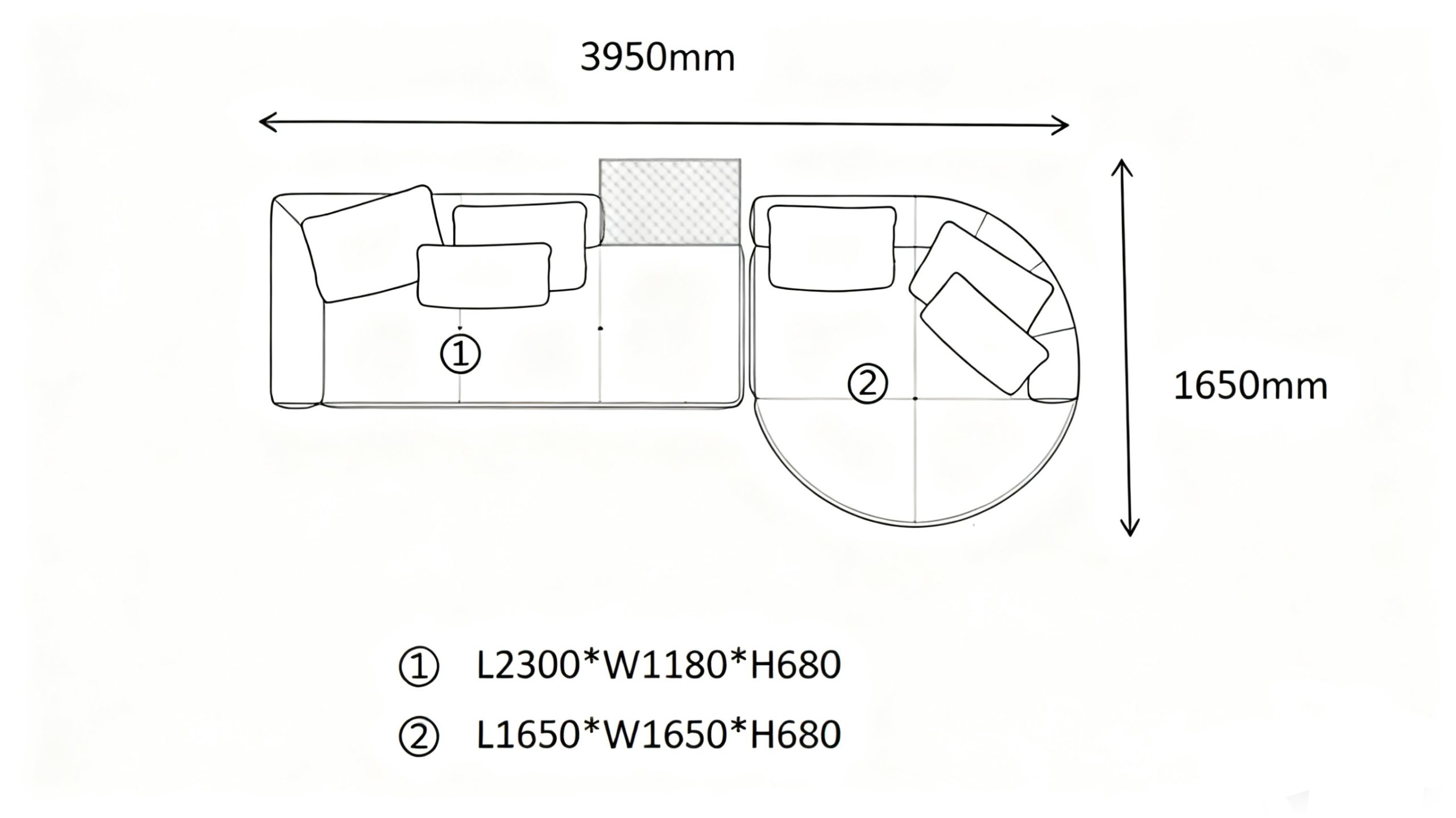 L-Shaped Modular Sofa B with Round Footstool（5 seaters）