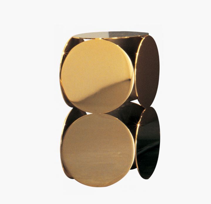 Gold-Toned Geometric Side Table with Double-Circle Design & Polished Finish