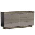 Sleek Gray Chest of Drawers with Glossy Finish and Minimalist Metal Handles
