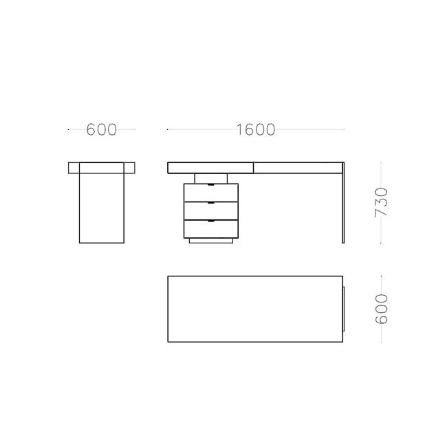Modern Minimalist Floating Desk with 3 Drawer Storage Cabinet Dark Wood Black Gloss Finish