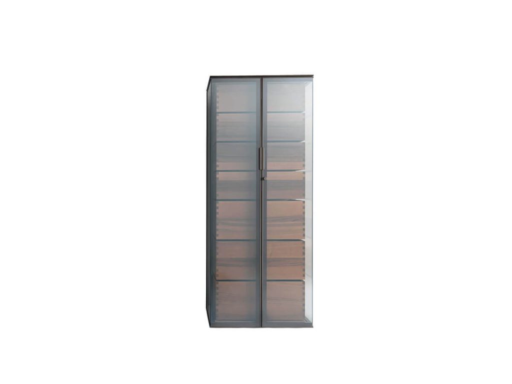 Modern Double-Door Storage Cabinet with Frosted Glass and Multiple Shelves