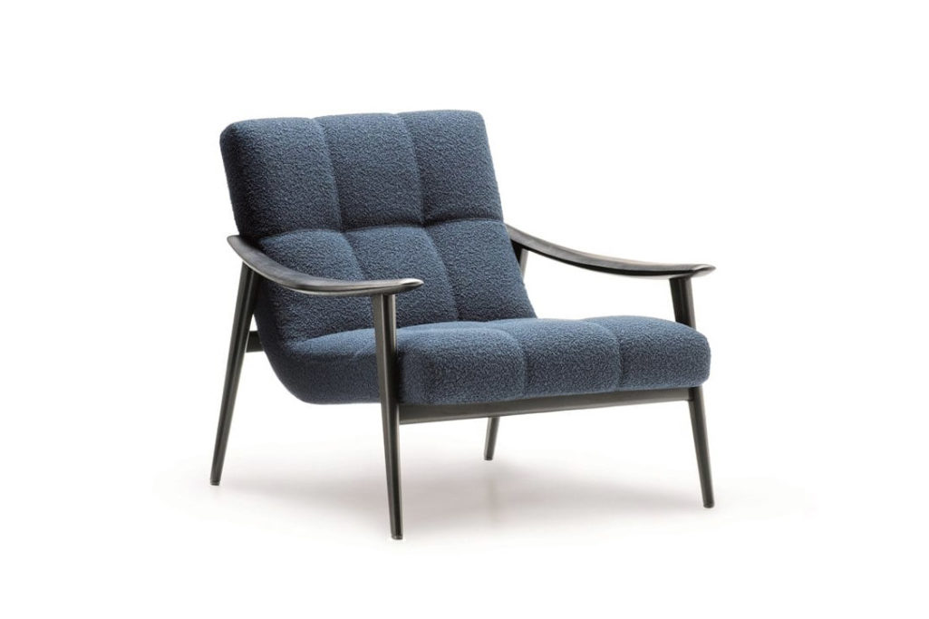 Italian Minimalist Modern Fabric Blue Armchair