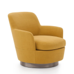 Luxury Swivel Yellow Armchair with Goose Down Cushions and Bronze Metal Base