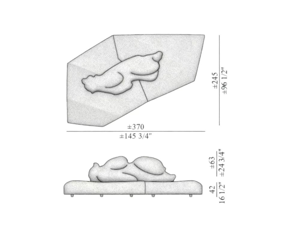 Sculptural Bear Sofa with Furry Backrest and Ice Textured Base