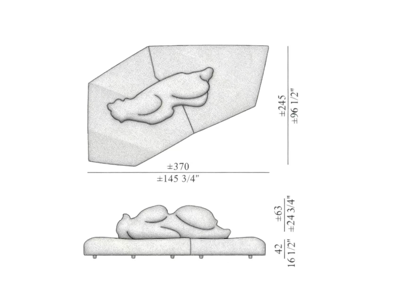 Sculptural Bear Sofa with Furry Backrest and Ice Textured Base