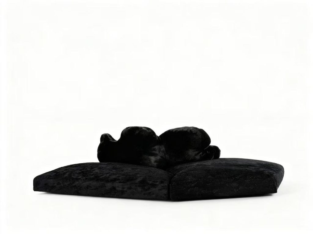 Sculptural Bear Sofa with Furry Backrest and Ice Textured Base