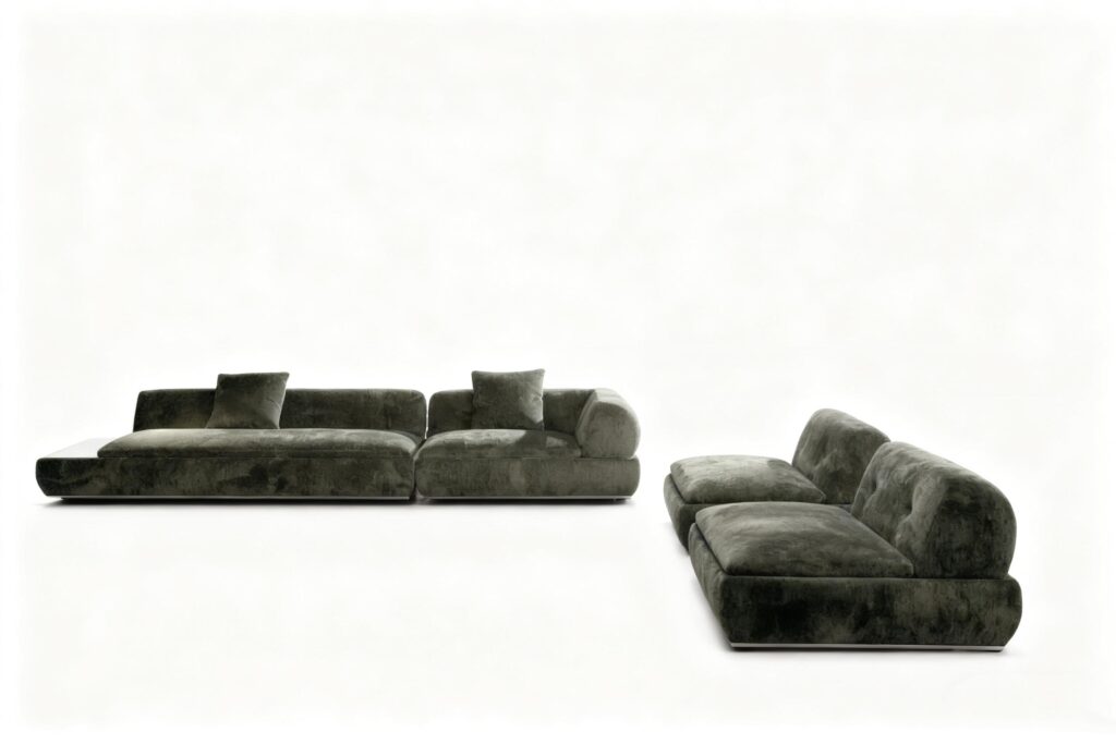 Marble Tabletops and Bronze Metal Base Modular Sofa