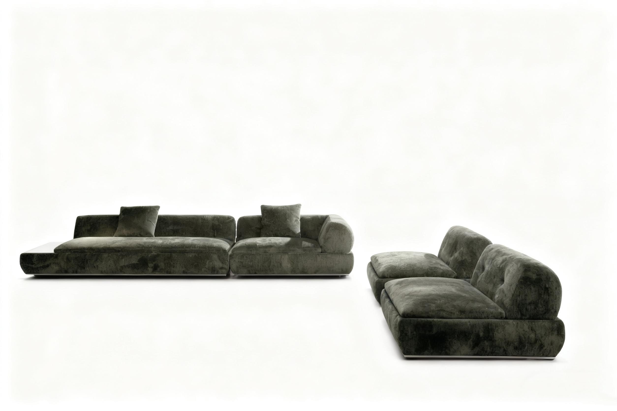Marble Tabletops and Bronze Metal Base Modular Sofa