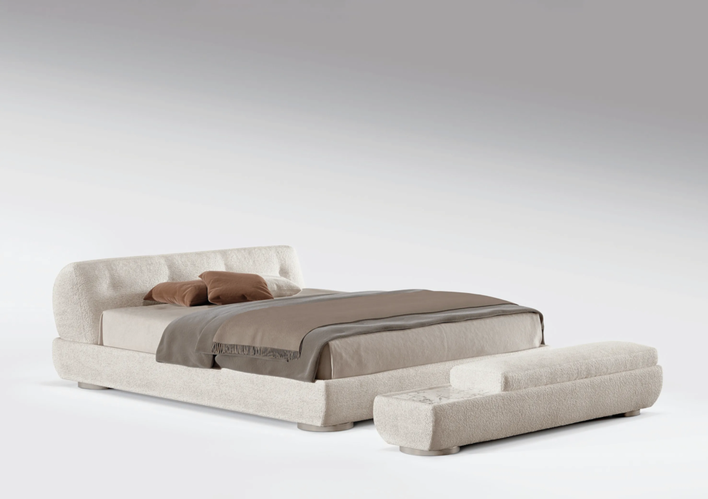 Boucle Upholstered Daybed Modern Curved Headboard Design