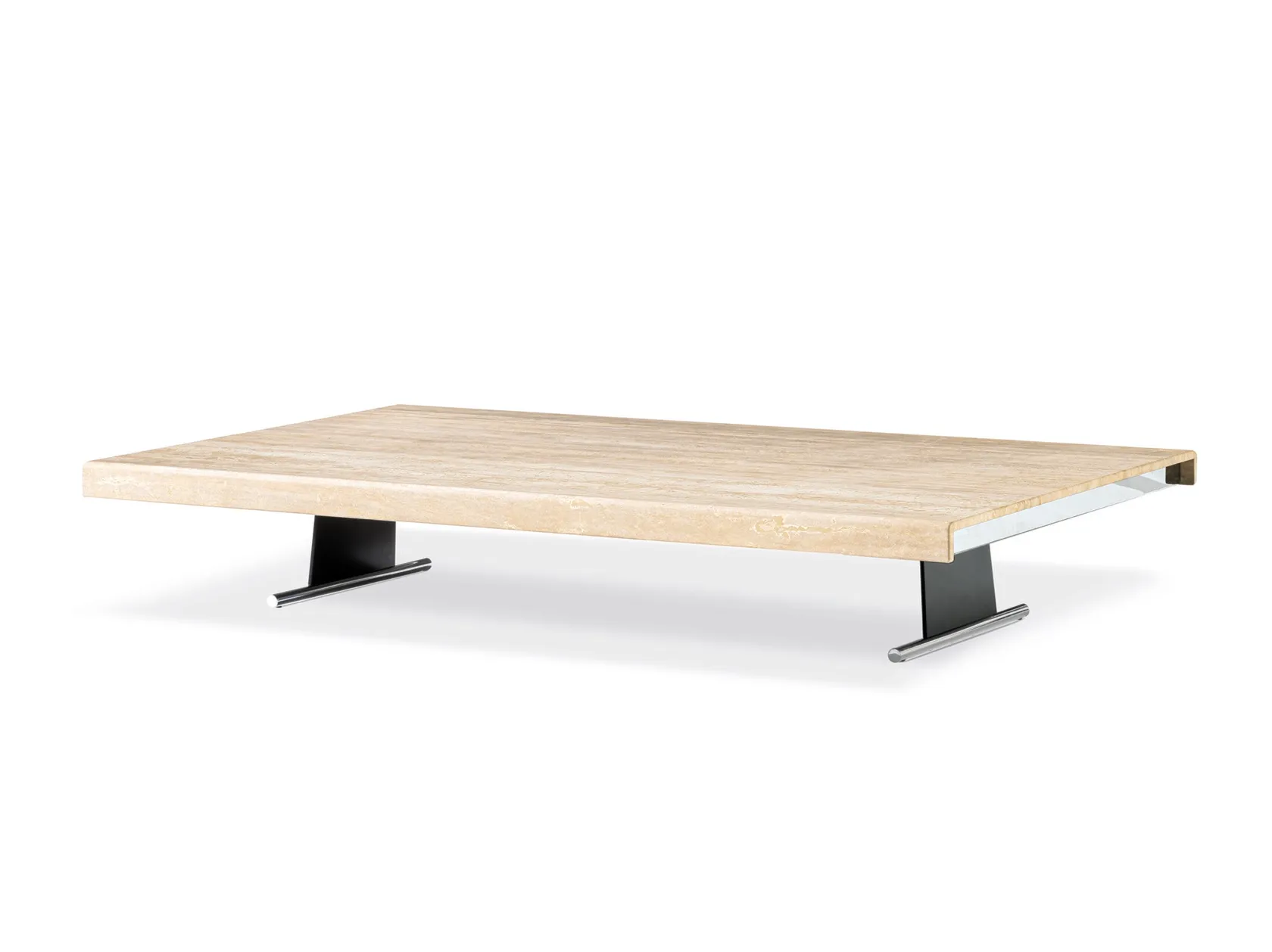Beige Travertine Coffee Table Minimalist Metal Legs