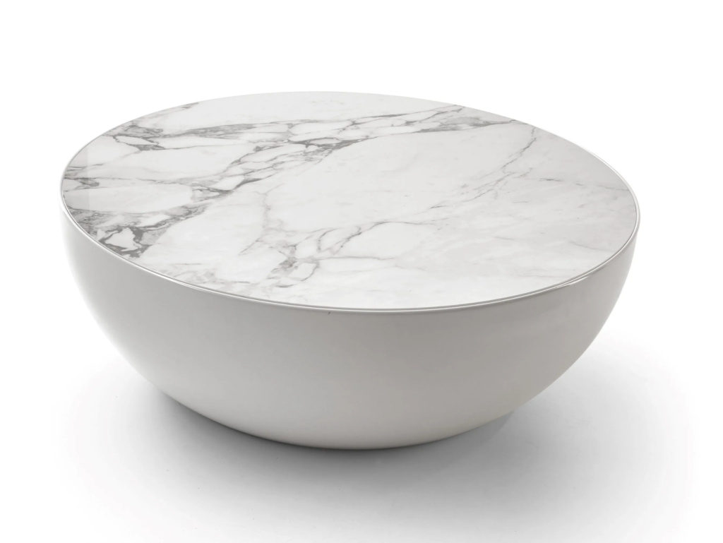 Marble Top Round White Bowl Coffee Table Modern Minimalist