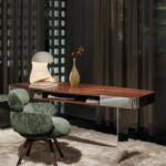 Contemporary Walnut Console Table Polished Metal Frame Accent Table